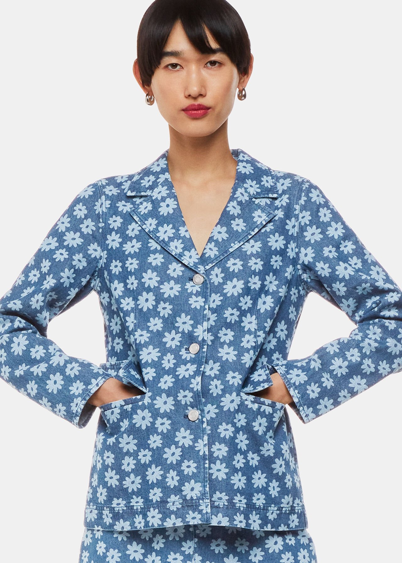 Graphic Daisy Denim Blazer